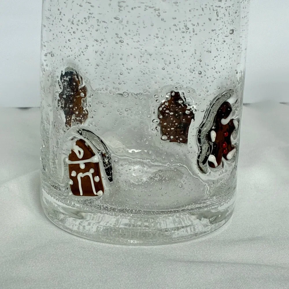 Pottery Barn Icon Tumbler Set Gingerbread Man Seeded Glass Holiday Xmas Cottage